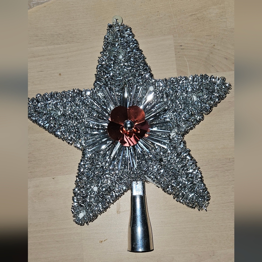 Amglo Silver Star Tree Topper with Red Accent Christmas Holiday Decoration Tree